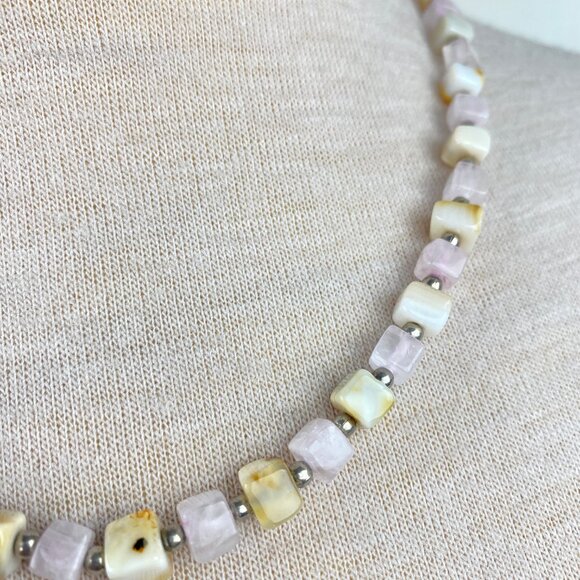 Vintage Mixed Square Stone Bead Necklace Hook Closure 21" - Picture 4 of 8